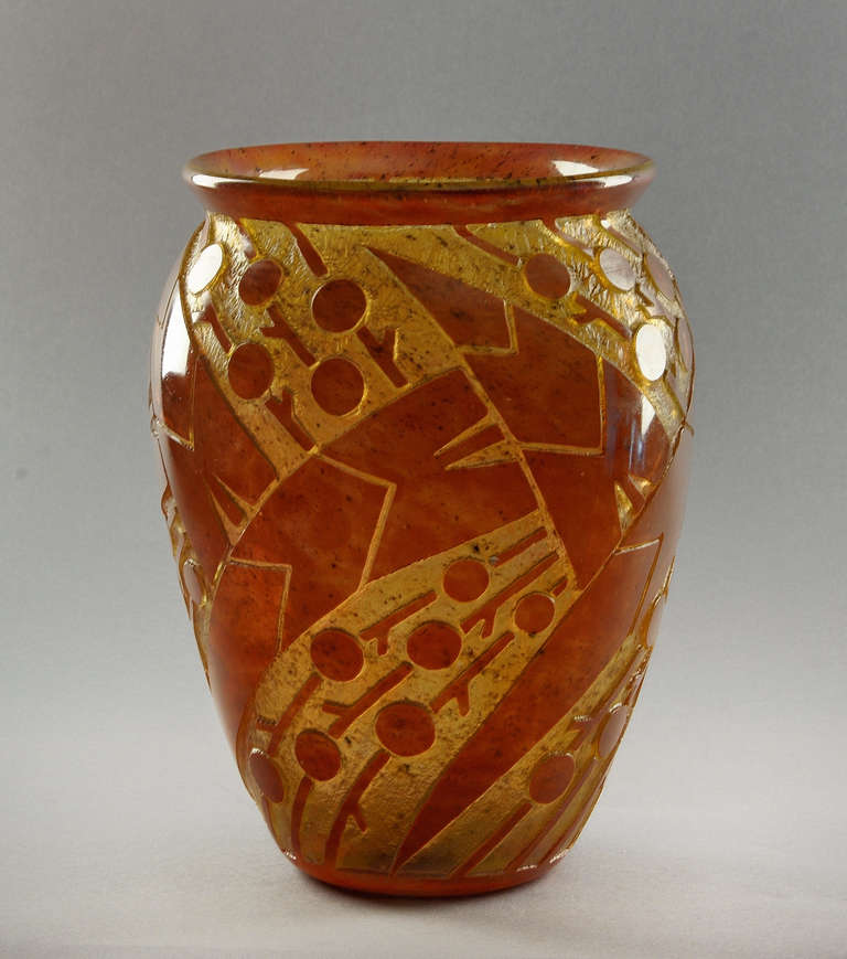 Early 20th Century Rare Daum Nancy Art Deco Acid Etched Vase, circa 1925-1930 For Sale