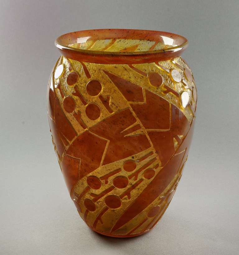 Art Glass Rare Daum Nancy Art Deco Acid Etched Vase, circa 1925-1930 For Sale
