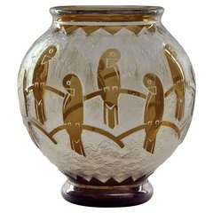 Vintage Exceptional Daum Nancy Vase with a Frieze of Parrots