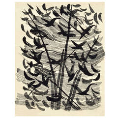 "Birds in Waves" by Henri-Georges Adam Tapestry circa 1970 for Galerie Inard
