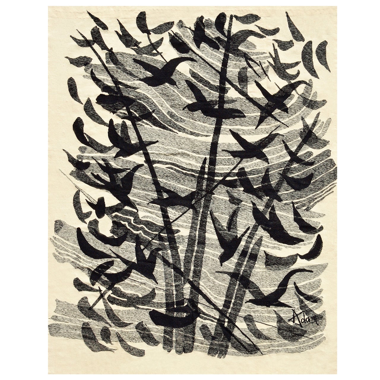 "Birds in Waves" by Henri-Georges Adam Tapestry circa 1970 for Galerie Inard For Sale