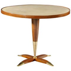 Jean Pascaud Rosewood, Brass and Parchment Pedestal Table
