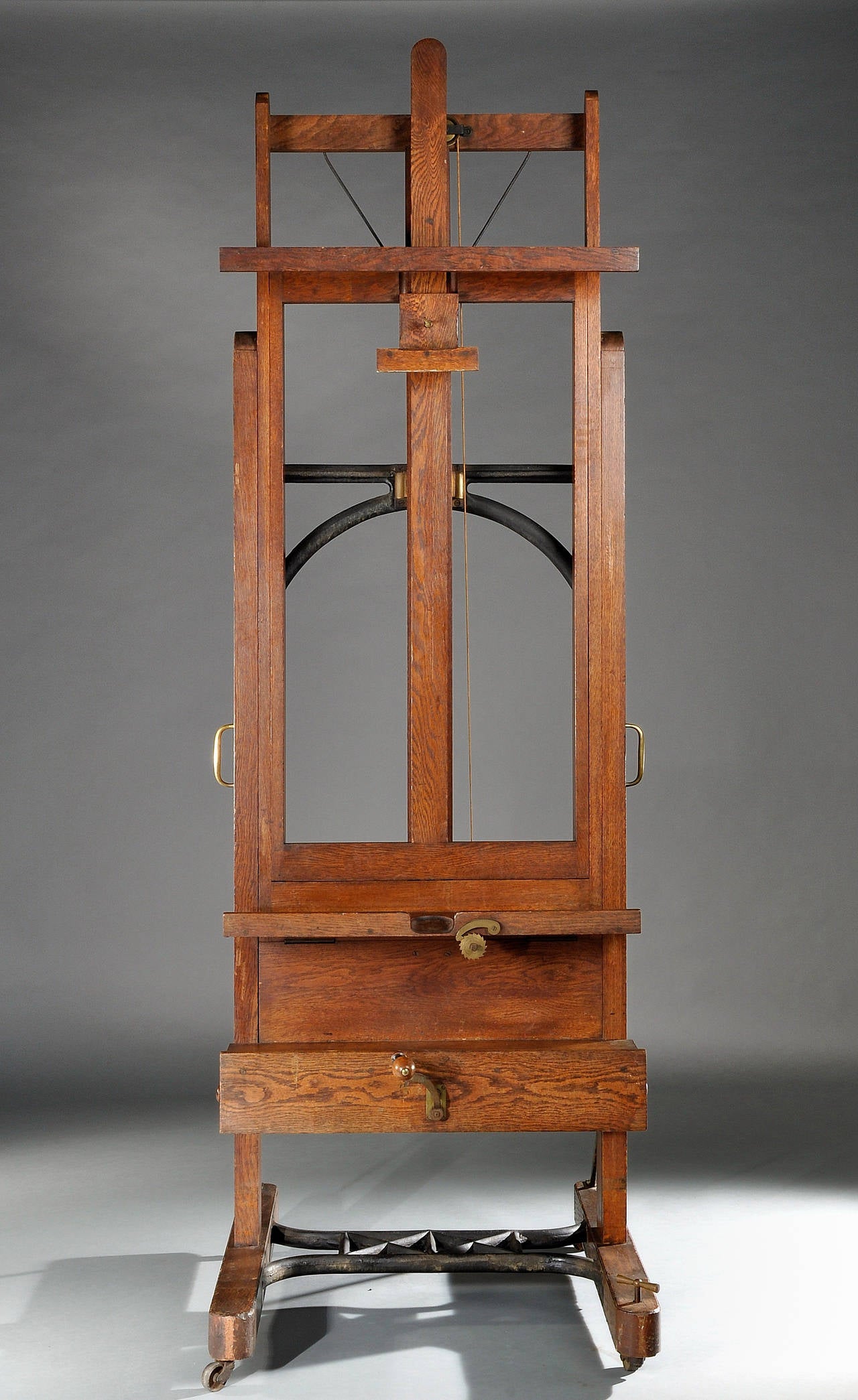 Belle Époque 19th Century Oak and Metal Easel for Paintings For Sale