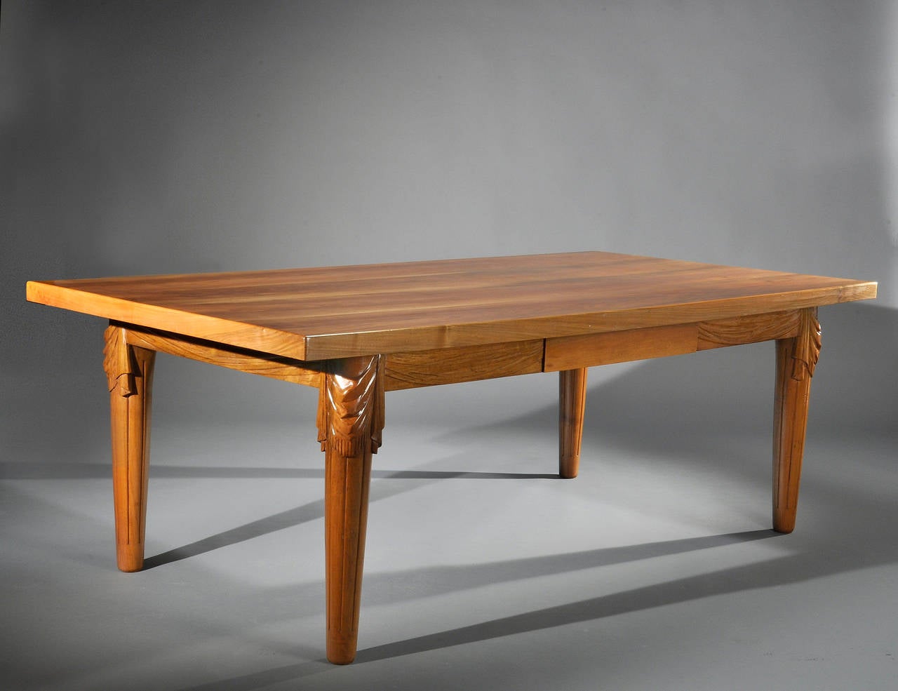 Gustave Louis Jaulmes walnut dining table, circa 1925.
The table is perfectly re-varnished. One drawer in the middle of the table.
Documented in 