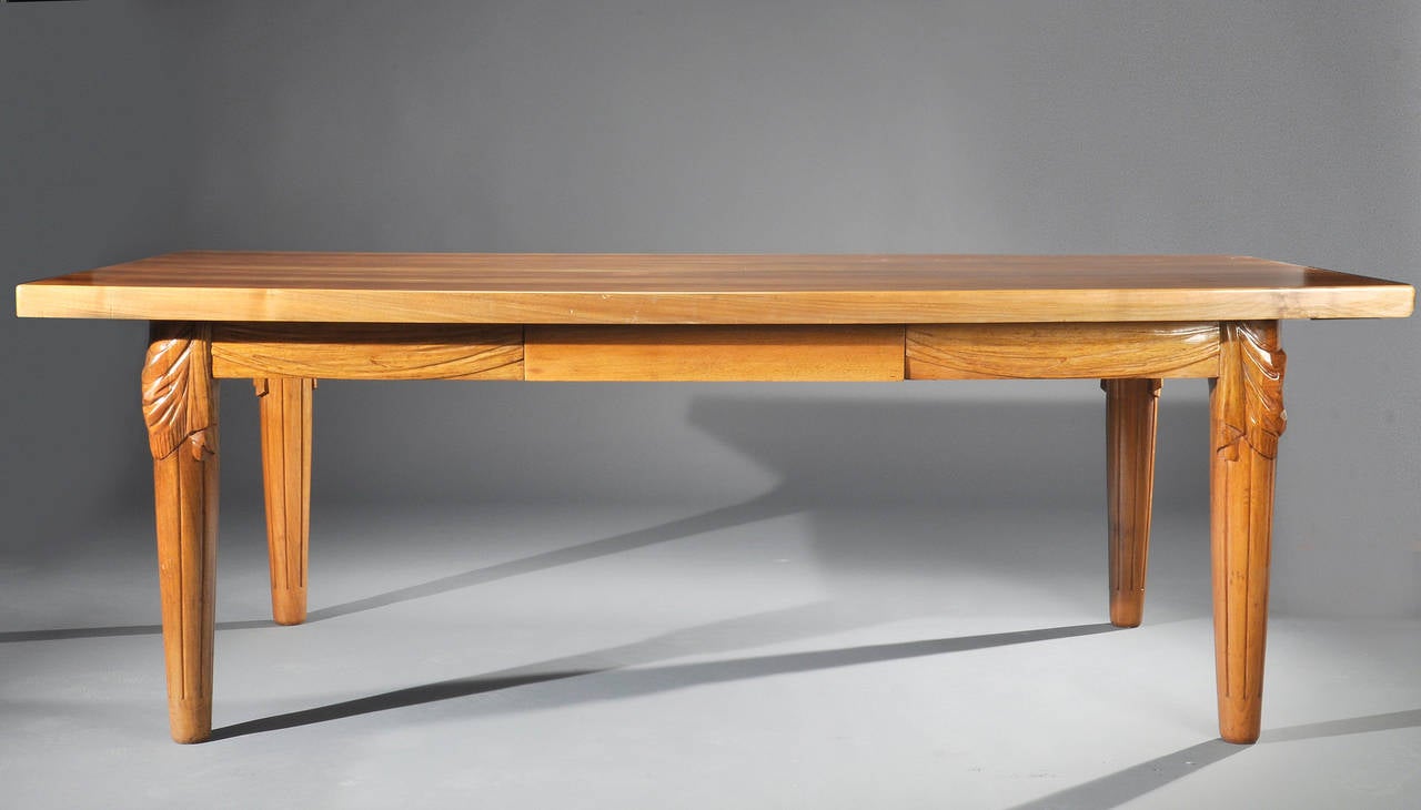 Art Deco Gustave Louis Jaulmes Walnut Dining Table, circa 1925 For Sale