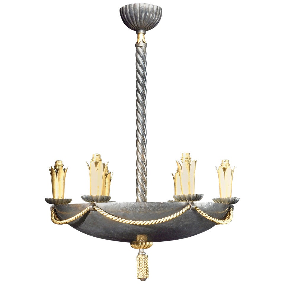 Gilbert Poillerat Chandelier For Sale