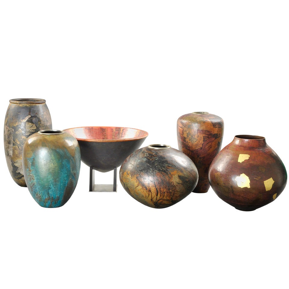 Gerard Beaucousin - Exceptional set of 6 copper vases For Sale