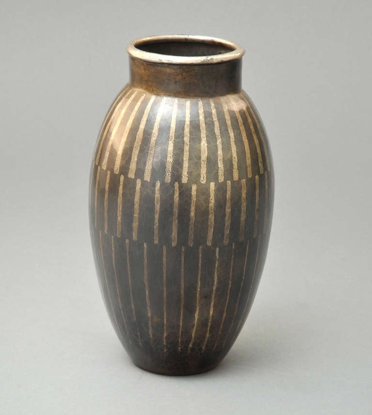 French Jean Dunand Dinanderie Vase Circa 1925 For Sale