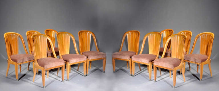 Unique Alfred Porteneuve set of 12 "Cannelée" Walnut Chairs