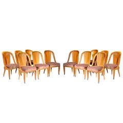 Unique Alfred Porteneuve set of 12 "Cannelée" Walnut Chairs