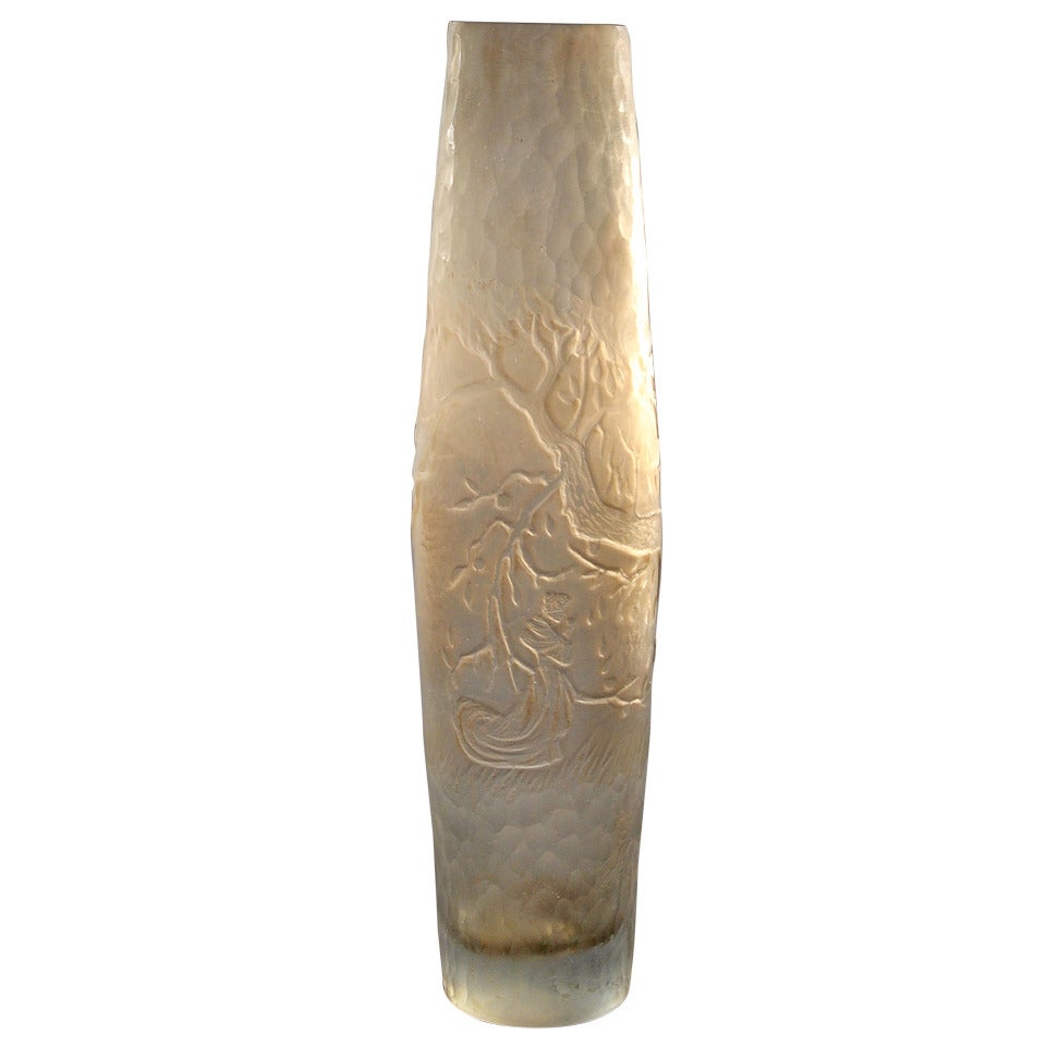 Emile Gallé Unusual Etched and Hammered Vase