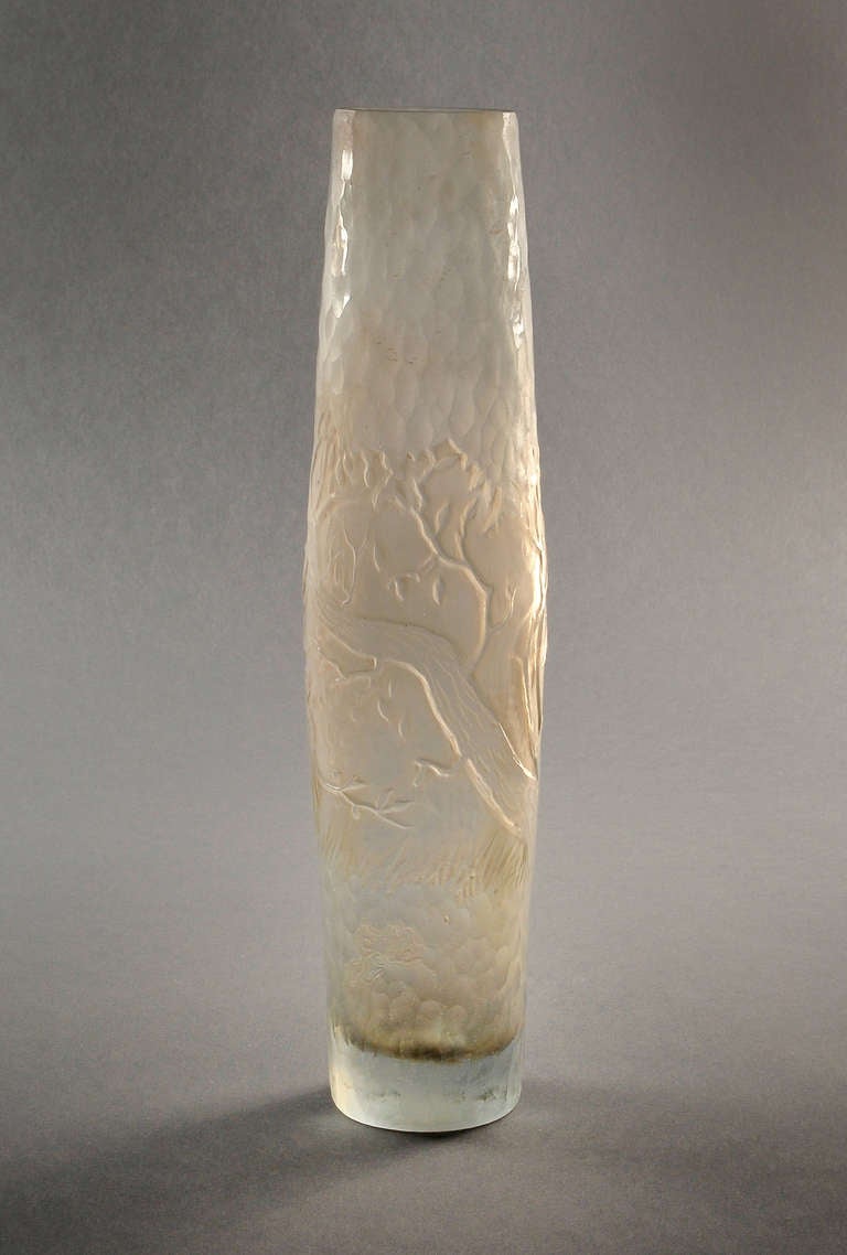 French Emile Gallé Unusual Etched and Hammered Vase