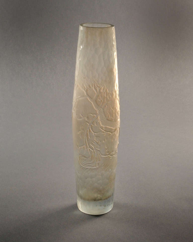 20th Century Emile Gallé Unusual Etched and Hammered Vase