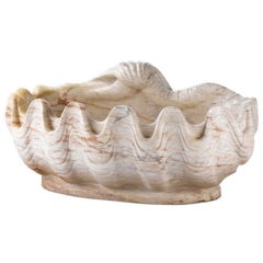 Massive Variegated Marble Grotto Basin in the Form of a Half-Shell