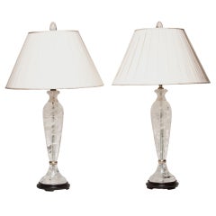 Pair of Rock Crystal Lamps with Custom Silk Shades