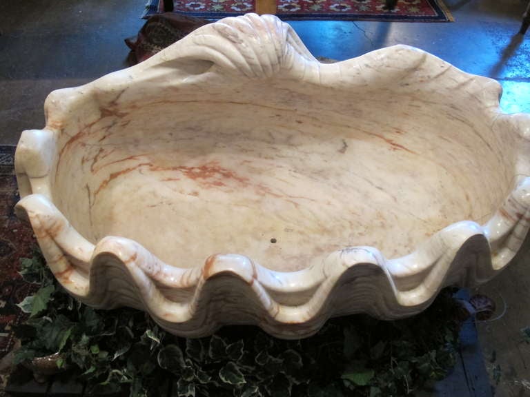 Massive Variegated Marble Grotto Basin in the Form of a Half-Shell In Excellent Condition In Dallas, TX