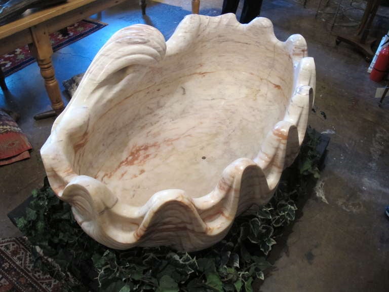 Italian Massive Variegated Marble Grotto Basin in the Form of a Half-Shell
