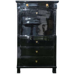 Biedermeier Black Lacquered Secretaire à Abattant