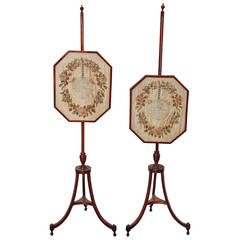 Pair of 19th Century Regency Silk Needlework Pole Screens