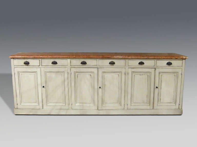 Late 19th century French painted sideboard-Cupboard with and impressive original marble top.