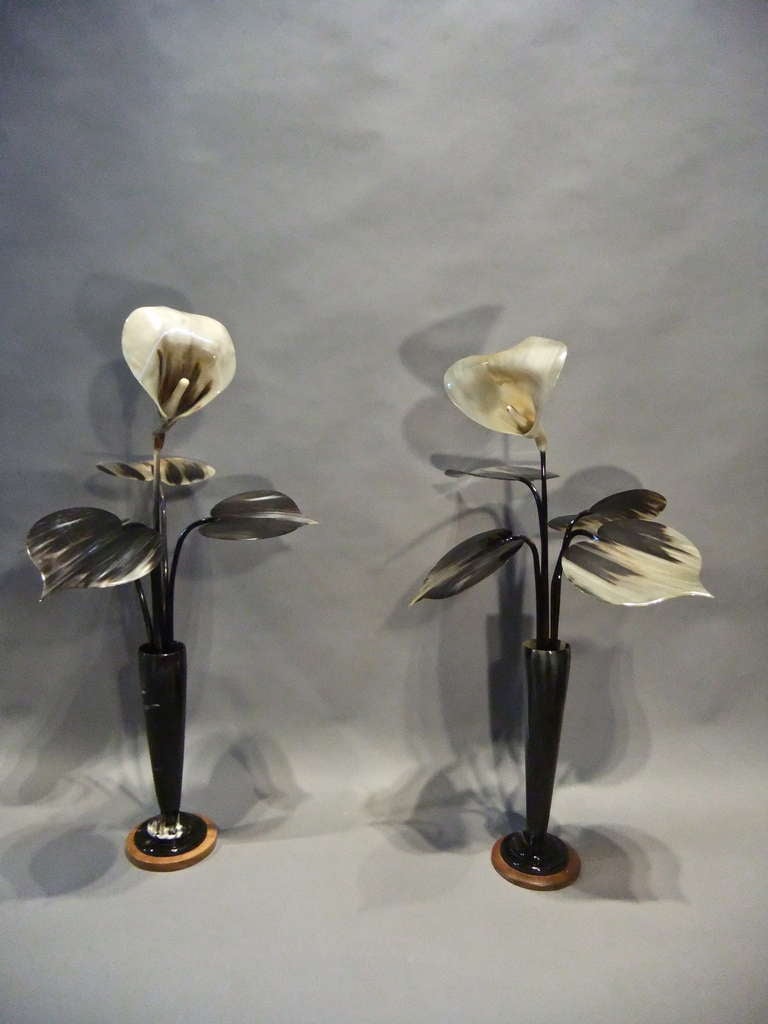 Pair of 1950's horn LIlies in vases
