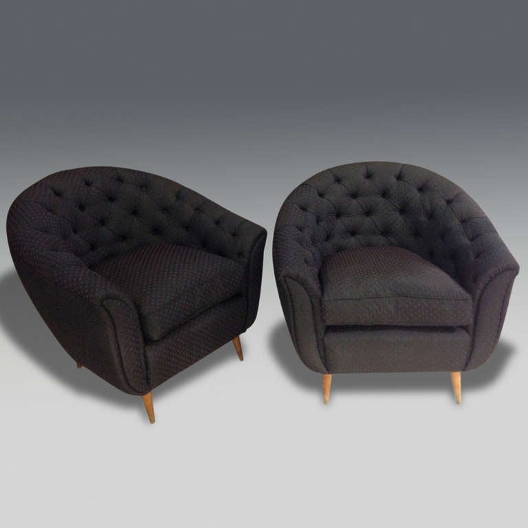Pair of 1950s Italian reupholstered armchairs on original beech legs