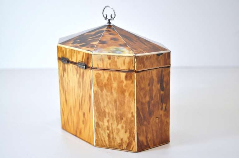 Tortoiseshell & Ivory Tented Top Tea Caddy