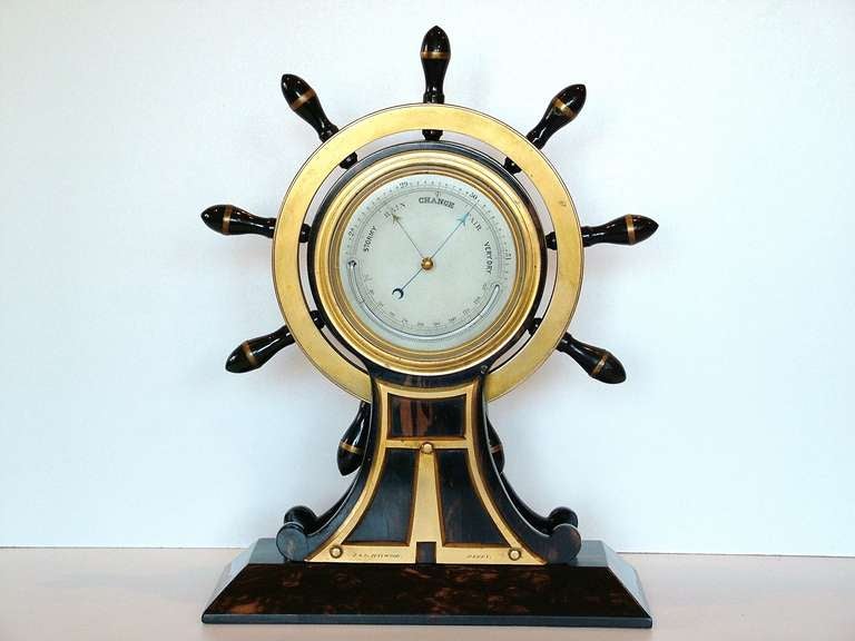 English Pair of Ship's Wheel Clock & Barometer