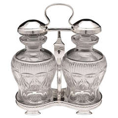 Vintage Silver Plated Spin Top Cut Glass Tantalus Decanters