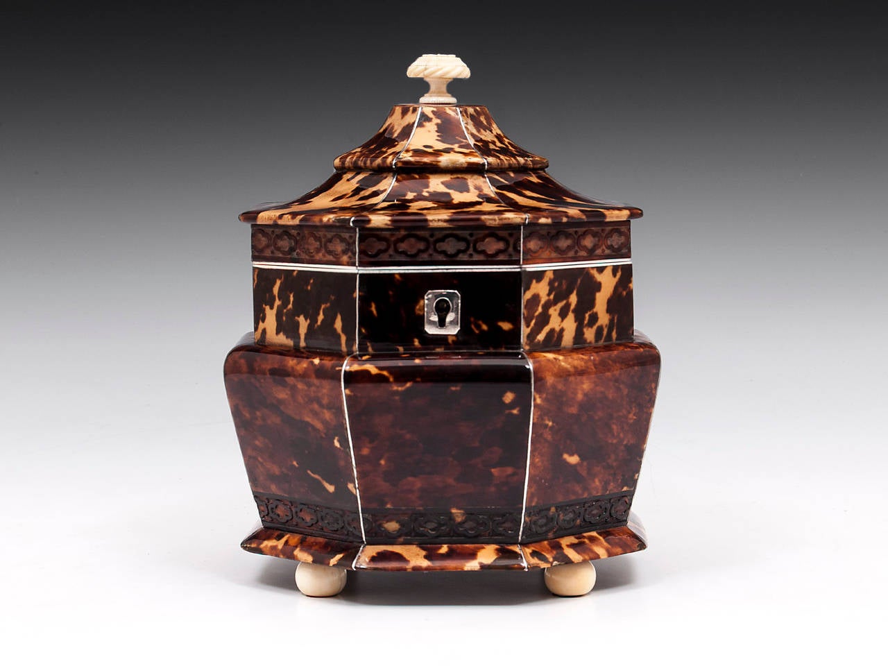 Octagonal Tortoiseshell Tea Caddy