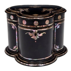 Jennens & Bettridge Papier Mache and Mother of Pearl Tea Caddy 