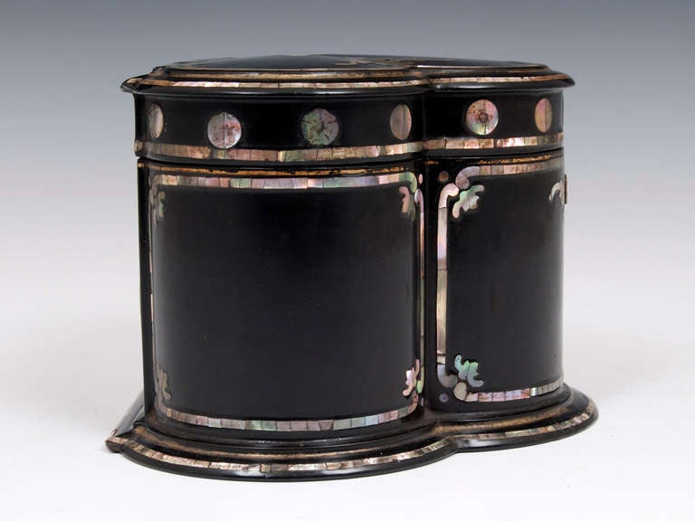 19th Century Jennens & Bettridge Papier Mache and Mother of Pearl Tea Caddy 