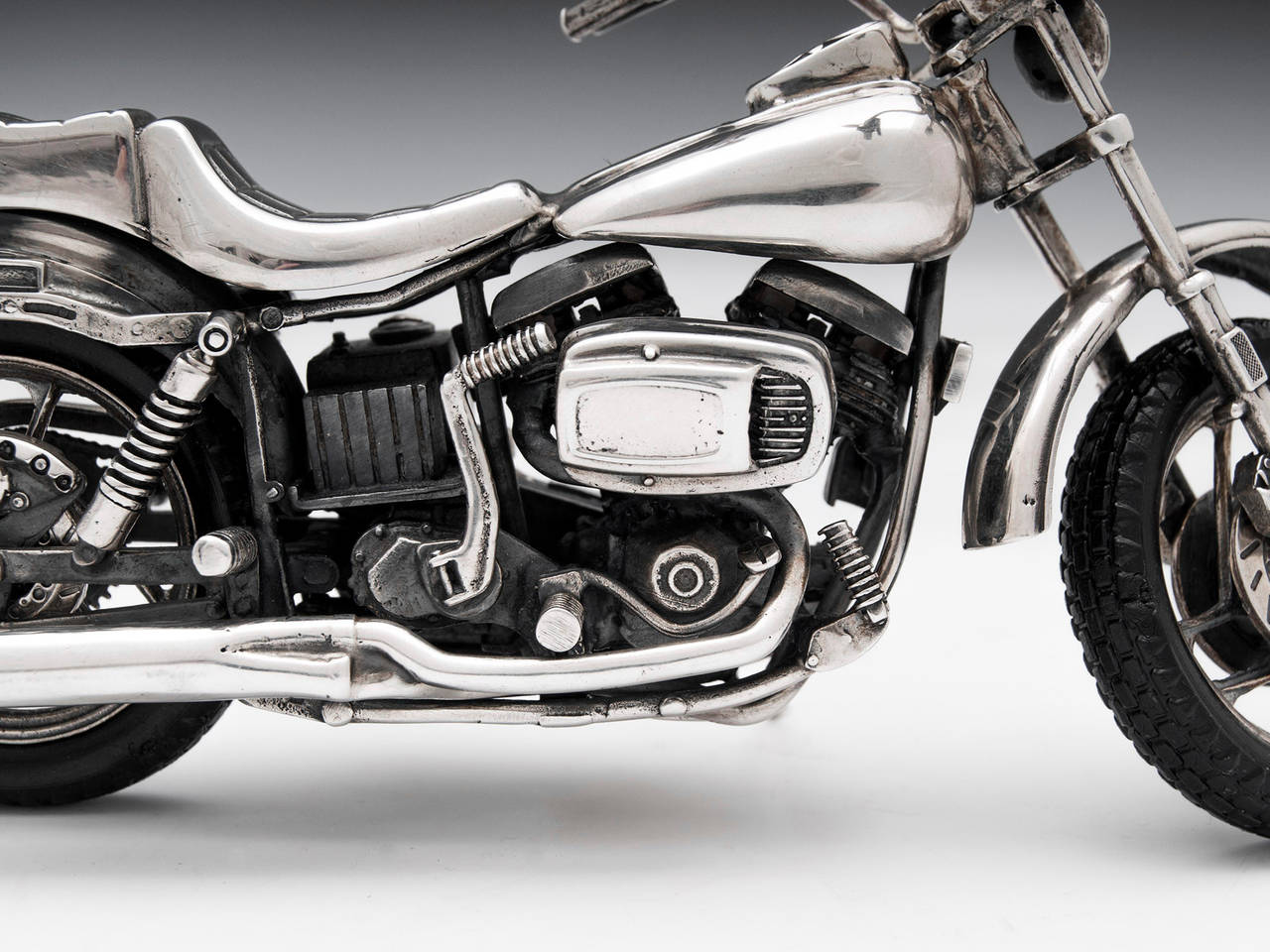 Sterling Silver Harley Davidson Motorcycle In Good Condition In Northampton, United Kingdom