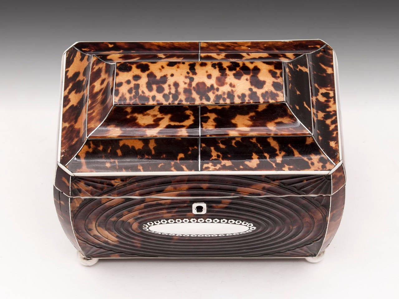 Pressed Tortoiseshell Regency Tea Caddy In Excellent Condition For Sale In Northampton, United Kingdom