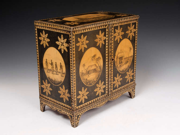 Rare Regency Penwork Decorated Cabinet In Excellent Condition For Sale In Northampton, United Kingdom