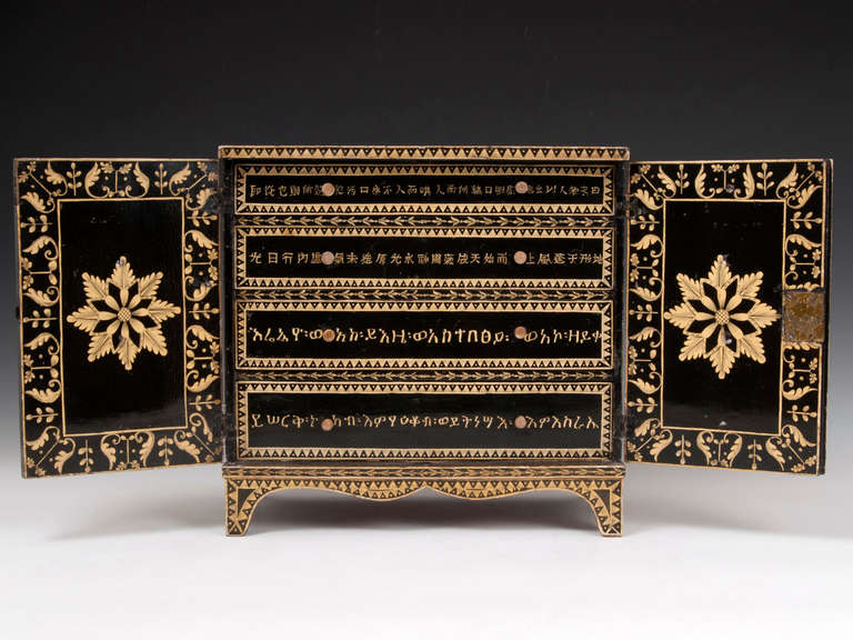 19th Century Rare Regency Penwork Decorated Cabinet For Sale