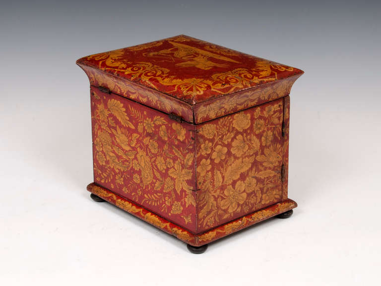 Antique Red Lacquer Penwork Sewing Cabinet In Excellent Condition In Northampton, United Kingdom