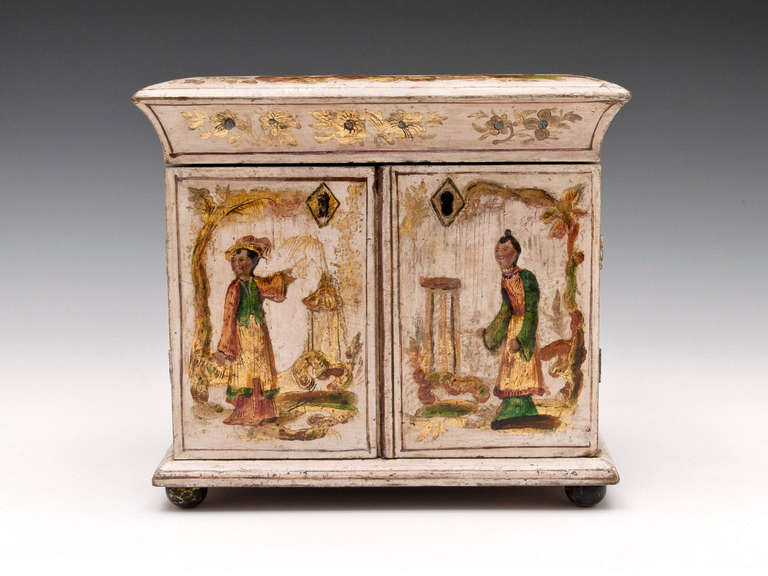 British Antique Regency Japanned Chinoiserie Sewing Cabinet