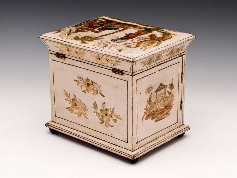 19th Century Antique Regency Japanned Chinoiserie Sewing Cabinet