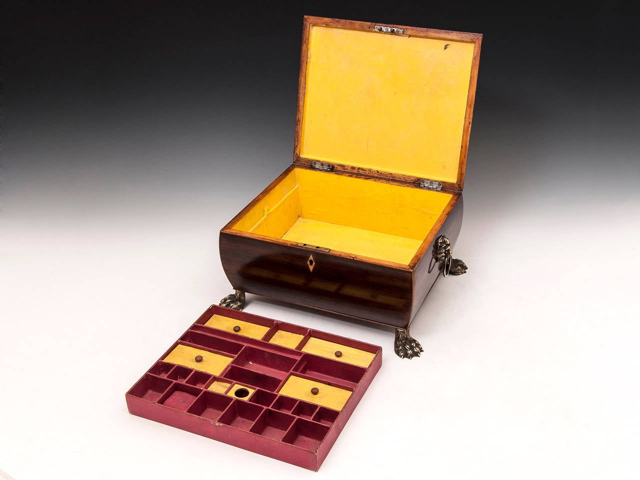 19th Century Regency Bombe Shape Mahogany Sewing Box 5