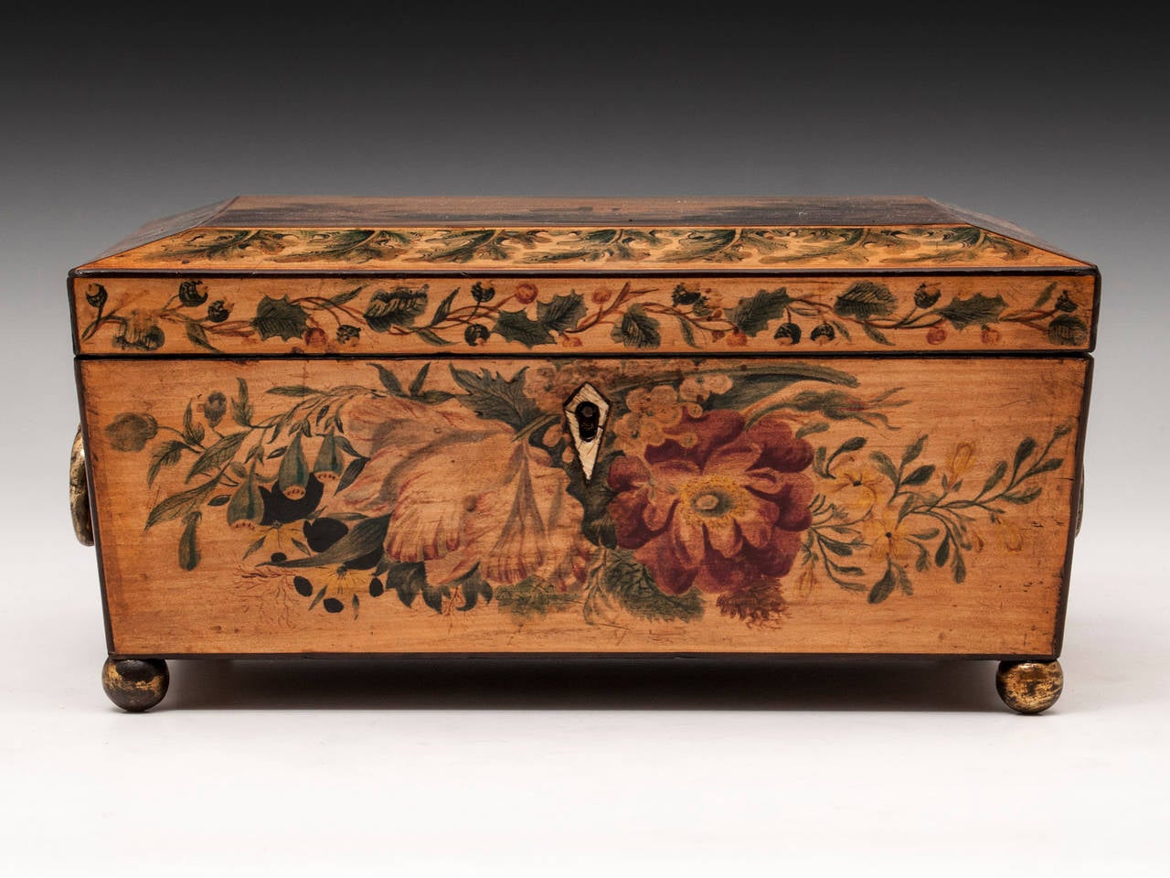 British Regency Penwork Sycamore Sewing Box