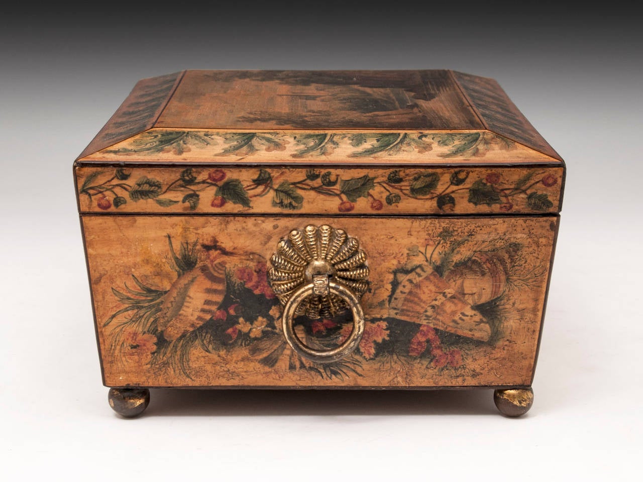 19th Century Regency Penwork Sycamore Sewing Box