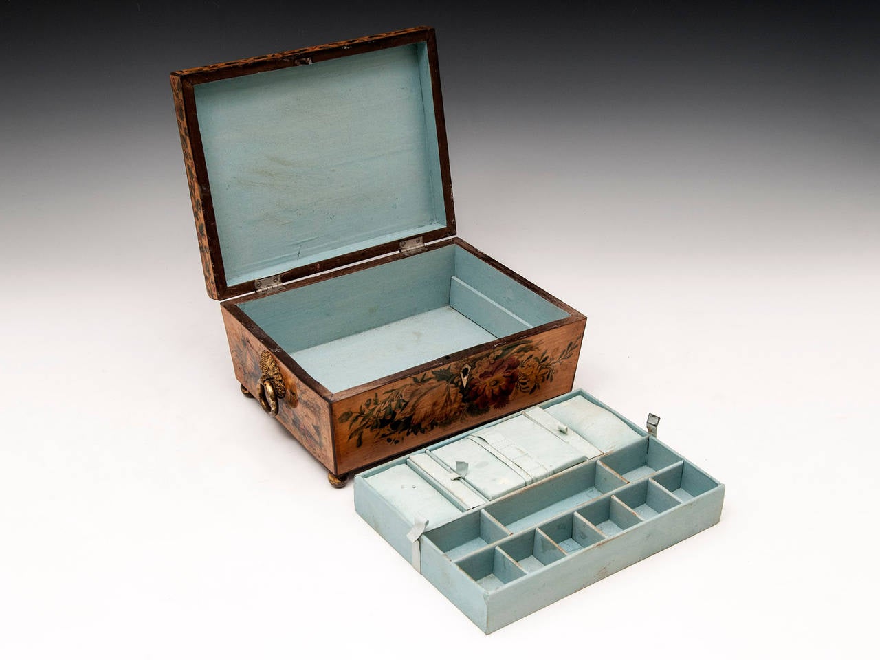 Regency Penwork Sycamore Sewing Box 3