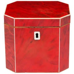 Rare Red Tortoiseshell Tea Caddy 