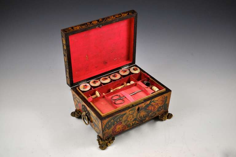 Penwork Sewing Box  In Excellent Condition In Northampton, United Kingdom