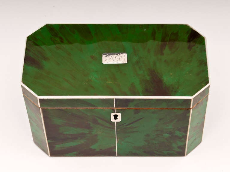 British Green Tortoiseshell Tea Caddy