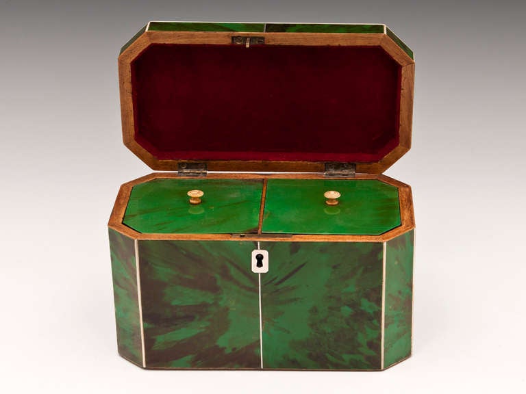 19th Century Green Tortoiseshell Tea Caddy