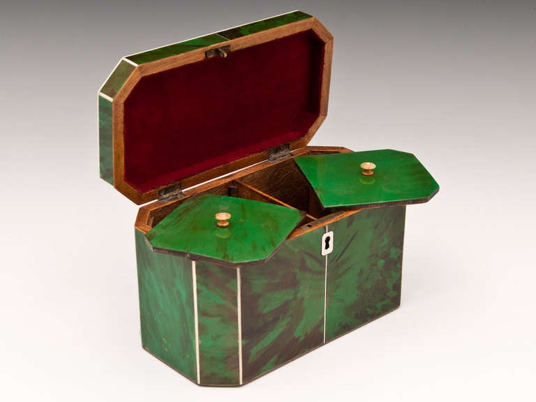 Green Tortoiseshell Tea Caddy 1