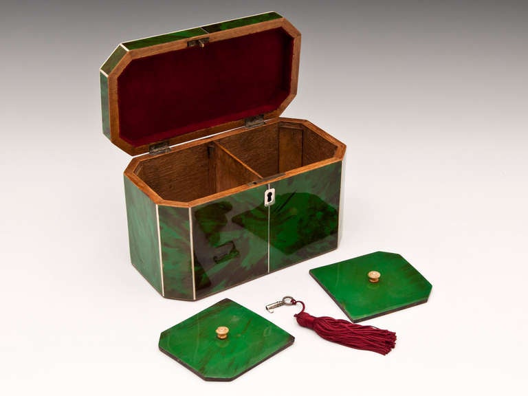 Green Tortoiseshell Tea Caddy 2