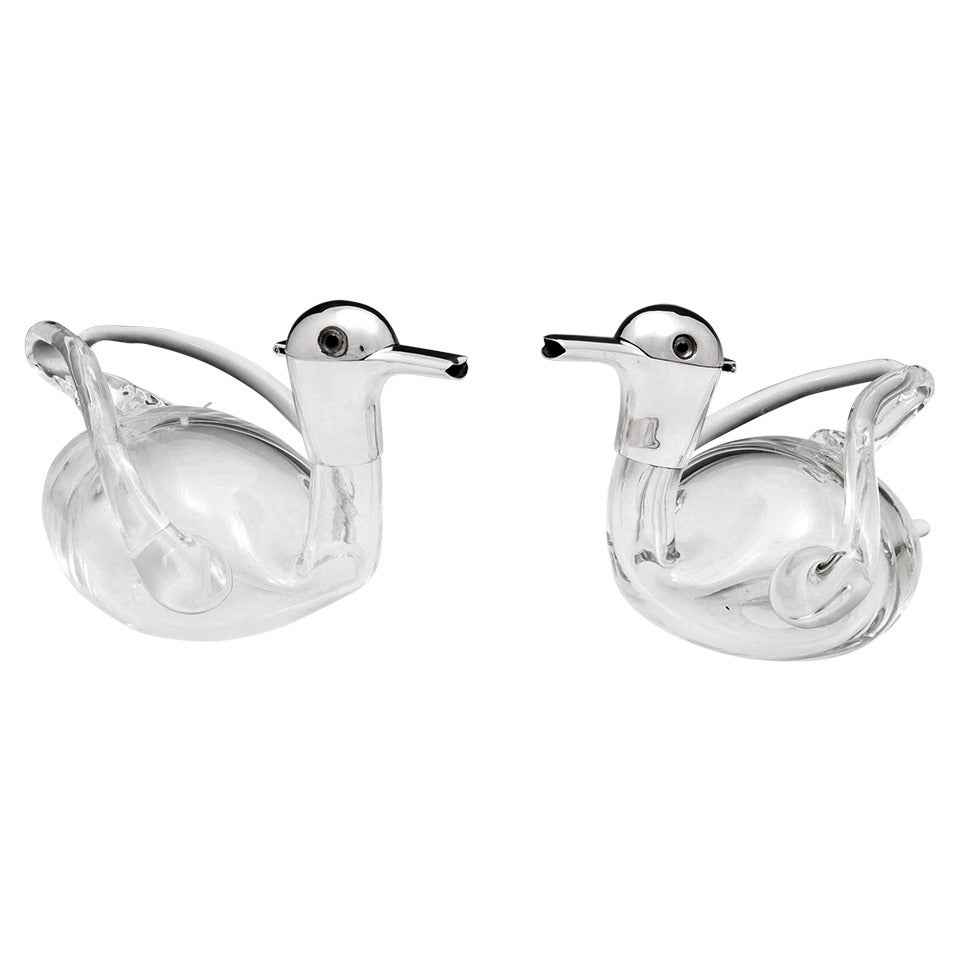 Pair of Sterling Silver Duck Decanters